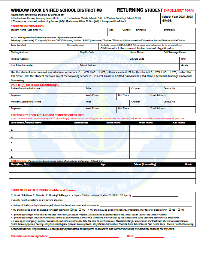 24.25 Returning Enrollment Packet